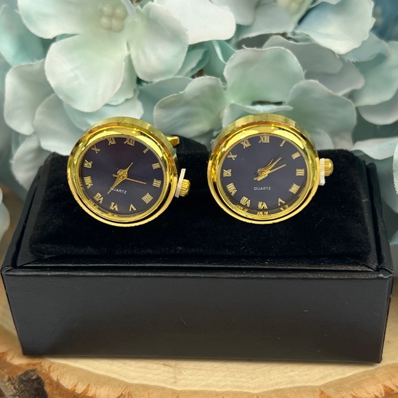 Elegant Ocean Blue and Gold Quartz Watch Cufflinks - Picture 1 of 16
